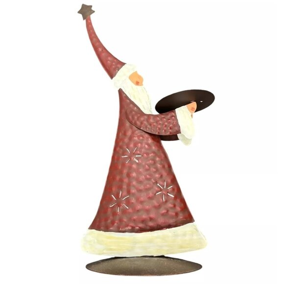 Santa Claus Christmas Metal Candle Holder with Star Accents Holiday Décor - Picture 1 of 4